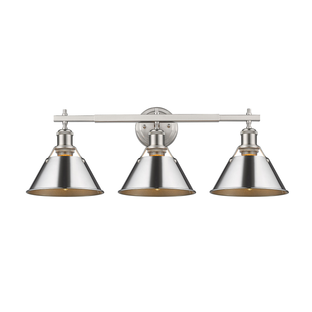 Yep by Golden Lighting Orwell 3-light Vanity in Pewter and Chrome shade